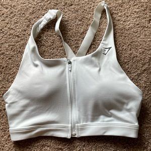 GYMSHARK ZIP UP TRAINING SPORTS BRA - WHITE